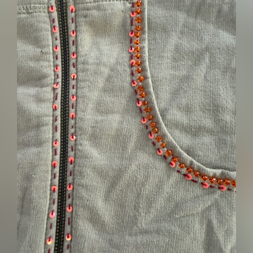 Embroidered Embellished Lightweight Zip Up Jacket With Hood Pockets - Picture 10 of 11